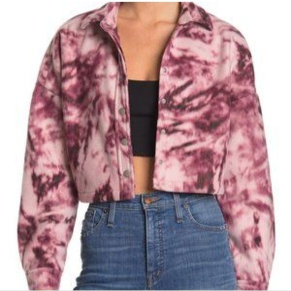 Abound NWT purple tie dye snap front shirt jacket, shacket, cropped S - Picture 4 of 8